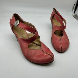 Fidji Red Leather Cross Strap Mary Jane Button Pumps Made in Portugal Size 37.5